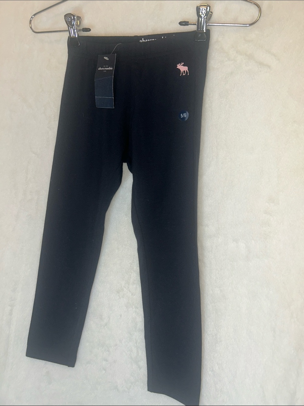 NWT Abercrombie Kids Black Leggings with Pink Moose Logo